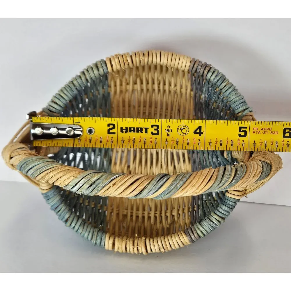 Vintage‎ Small Mini Wicker Baskets Blue Natural Gods Eye Decorative Set of 2
